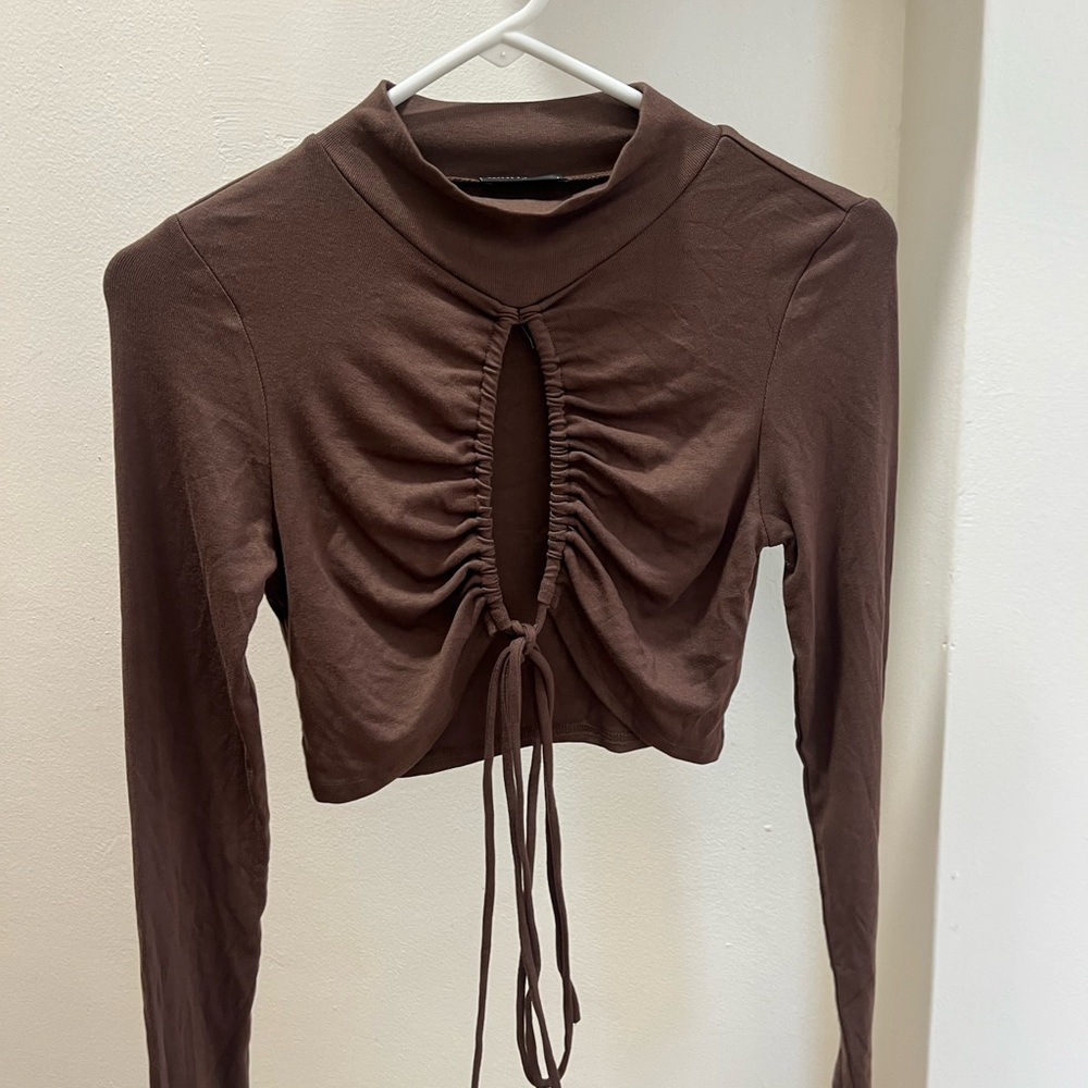 White Fox Boutique Brown Long Sleeve Ruched Top